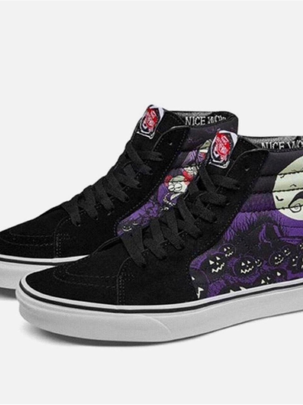 Vans Black & Purple High-Top Skate Sneakers with Halloween Graphic